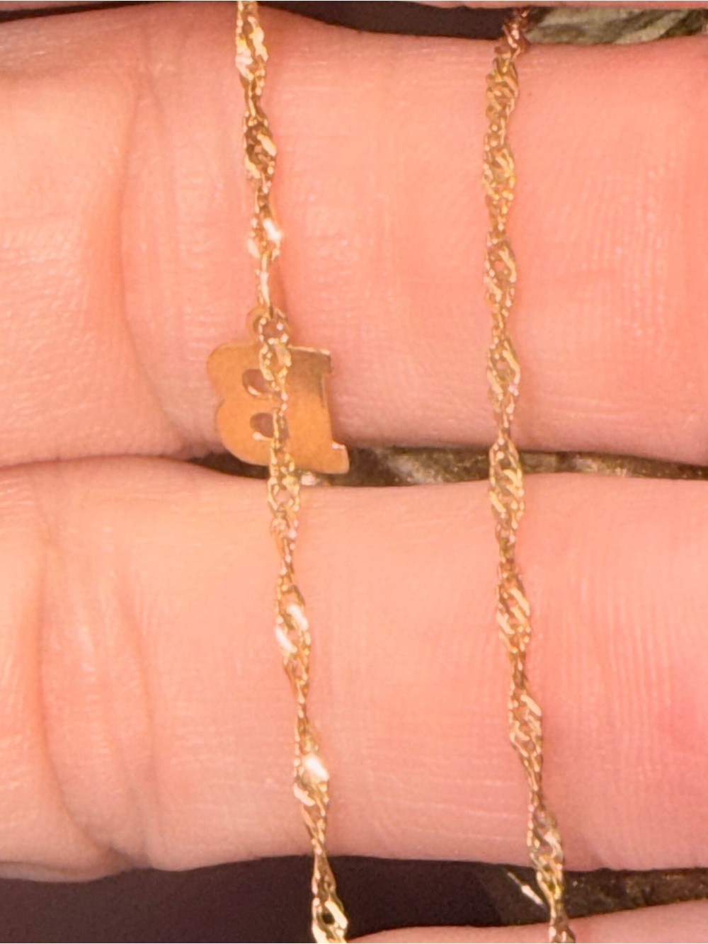 10k Gold Twisted Rope Anklet - B initial removable 9.5” - Picture 4 of 9